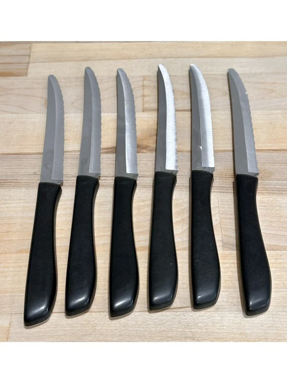 6 Vintage EKCO Vanadium Dutch Tulip Steak Knives USA Hollow Ground Set w Holder